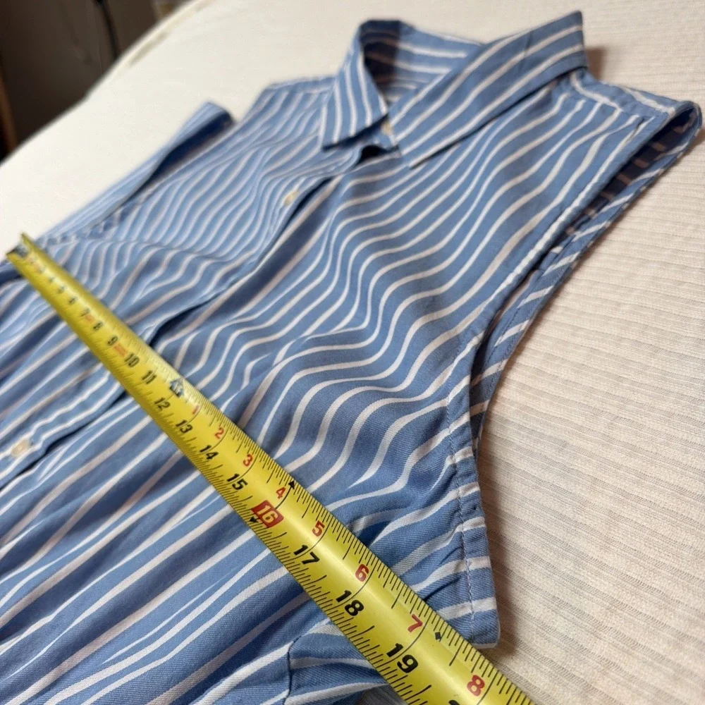 Pact Women L Sunset Lightweight Striped Blue Sleeveless Shirtdress w Pockets - Picture 8 of 9